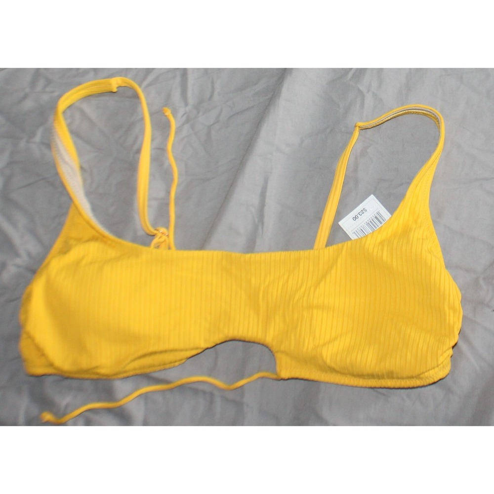 Shade And Shore Bikini Top L 12-14 Yellow Peek a boo Removable Pads Classic New